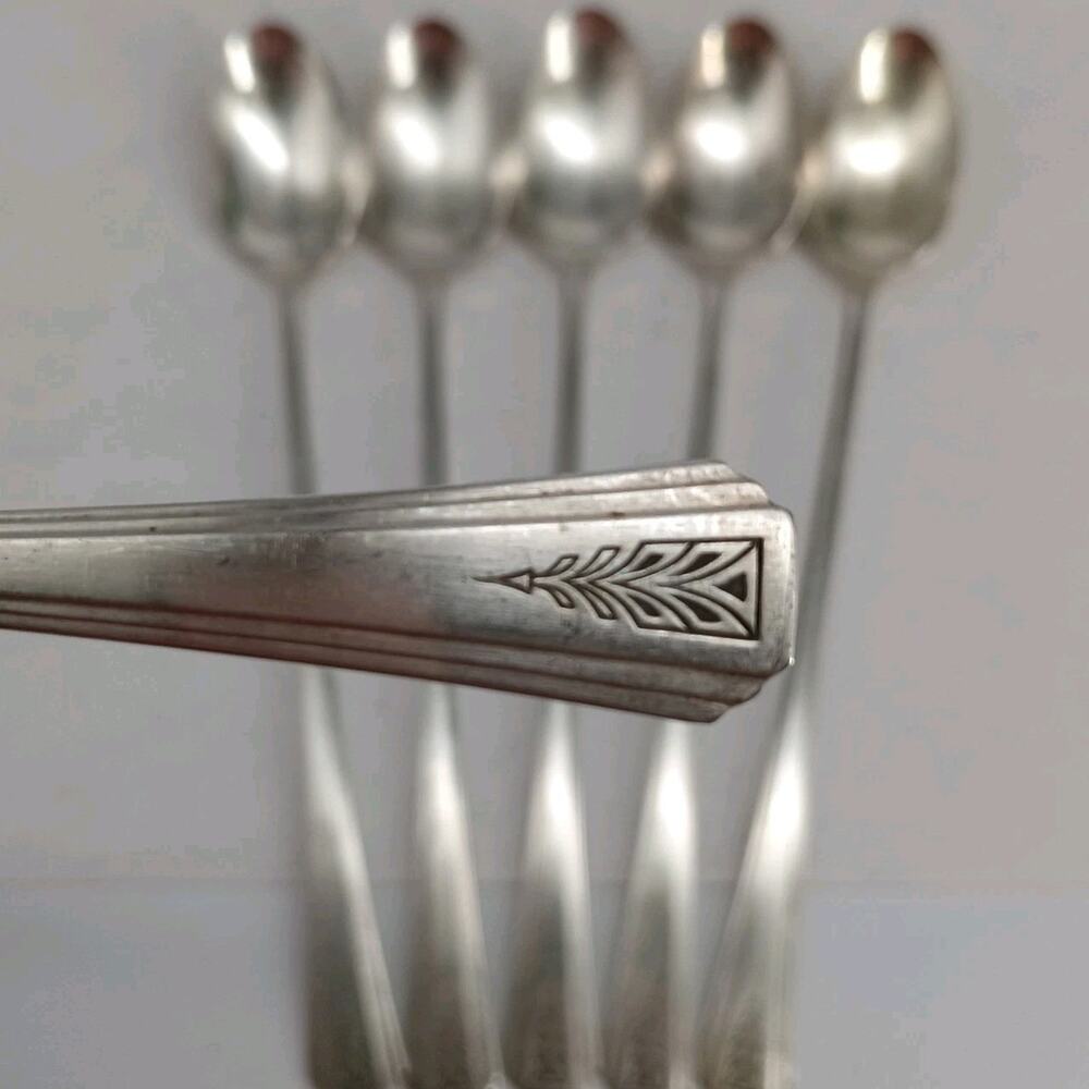 6X LH Tsp Oneida Clarion Community 1932 Art Deco Silverplate Malt Teaspoons